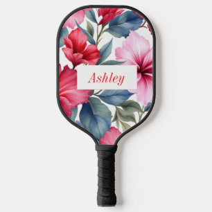 Red Pink Floral Watercolor Elegant Pickleball Paddle