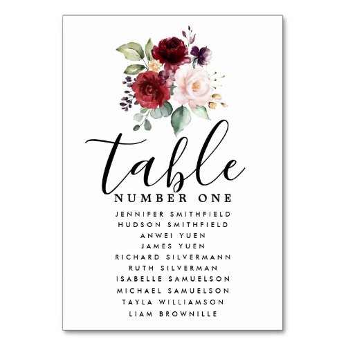 Red Pink Floral Wedding Guest Seating Chart Table Number