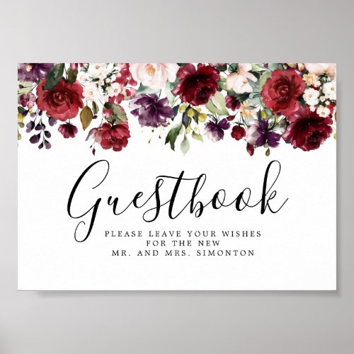 Red Pink Floral Wedding Guestbook Sign