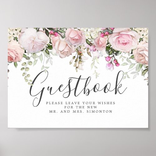 Red Pink Floral Wedding Guestbook Sign