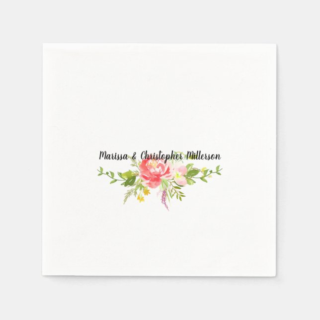 Red Pink Floral Wedding Napkins (Front)