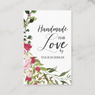 Red & Pink Floral Wreath Handmade with Love Quote Business Card