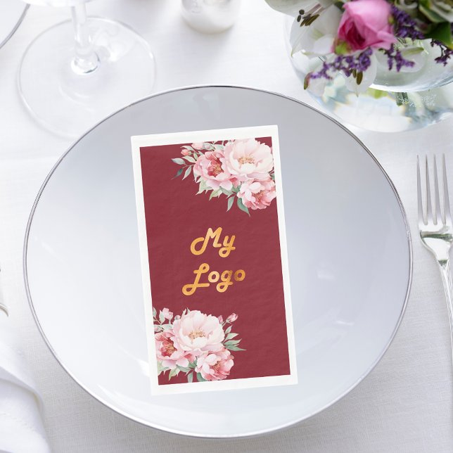 Red pink florals business logo paper guest towels (Creator Uploaded)