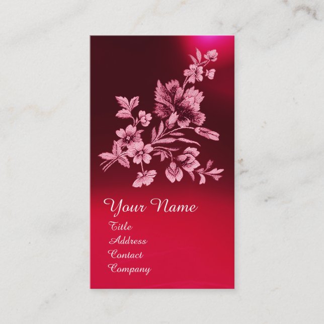 RED PINK FLOWER BOUQUET AND CARNATION MONOGRAM BUSINESS CARD (Front)