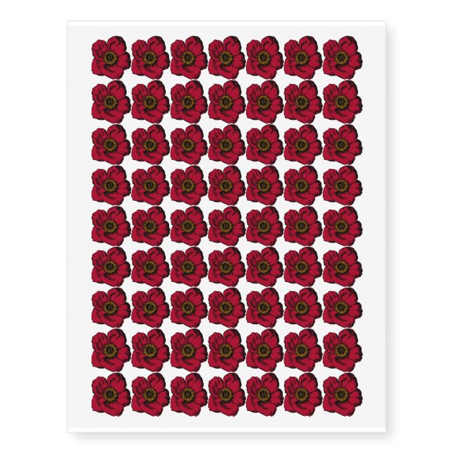 Red Pink Flower Nature Garden Design Temporary Tattoos (Front)