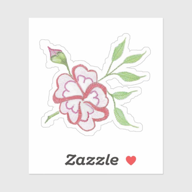 Red Pink Flower with green leaves Sticker (Sheet)
