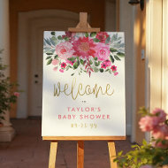 Red & Pink Flowers Baby Shower Welcome Sign