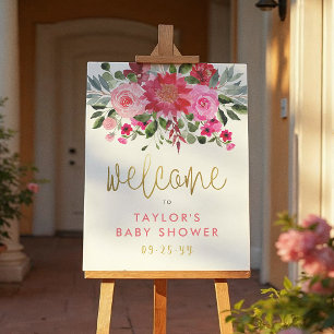 Red & Pink Flowers Baby Shower Welcome Sign