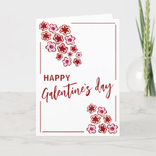 Red Pink Flowers Galentine`s Day Friends Holiday Card