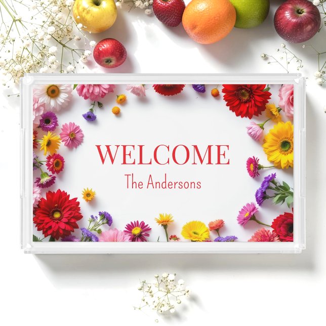 Red Pink Flowers Nature Colorful  Acrylic Tray (Creator Uploaded)