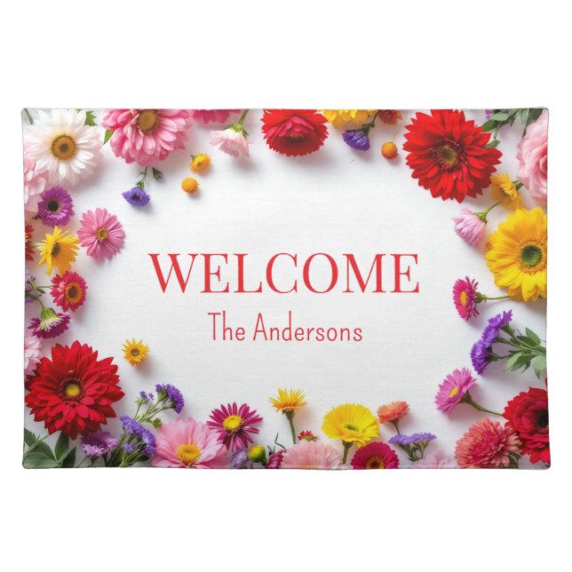 Red Pink Flowers Nature Colorful  Cloth Placemat (Front)