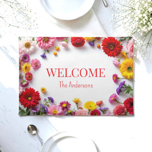 Red Pink Flowers Nature Colorful  Cloth Placemat