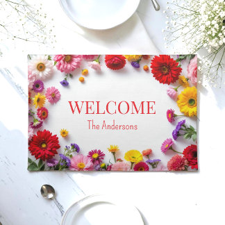 Red Pink Flowers Nature Colorful Cloth Placemat