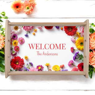 Red Pink Flowers Nature Colorful Serving Tray