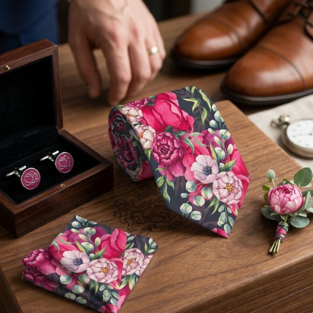 Red Pink Flowers Neck Tie (Creator Uploaded)