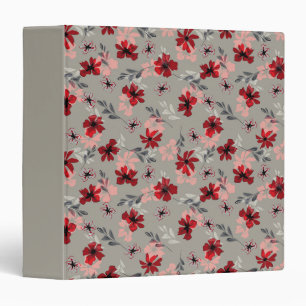 Red pink flowers on a gray background. 3 ring binder