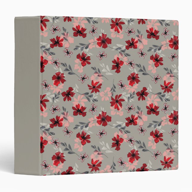 Red pink flowers on a gray background. 3 ring binder (Front/Spine)
