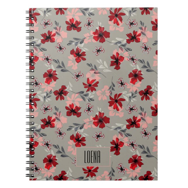 Red pink flowers on a gray background. notebook (Front)