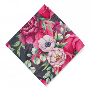 Red Pink Flowers Pocket Square Bandana