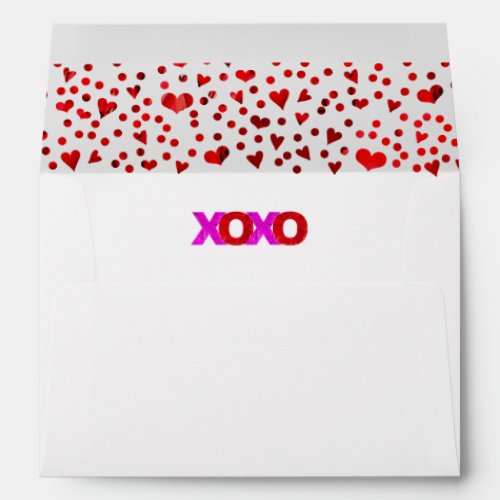 Red Pink Foil Hearts Bold XOXO Modern Custom Name Envelope