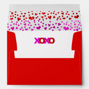 Red Pink Foil XOXO Glitter Hearts Pattern Custom Envelope