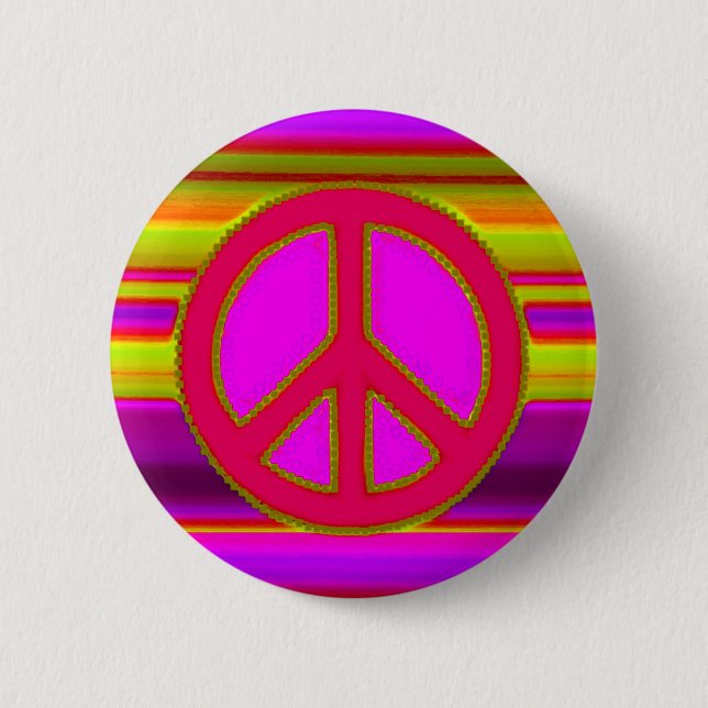 Red Pink Fractal & Peace Sign Button (Front)