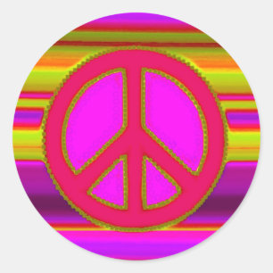 Red Pink Fractal & Peace Sign Classic Round Sticker