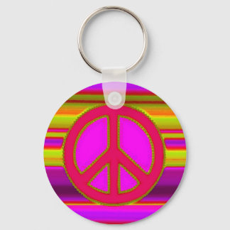 Red Pink Fractal & Peace Sign Keychain