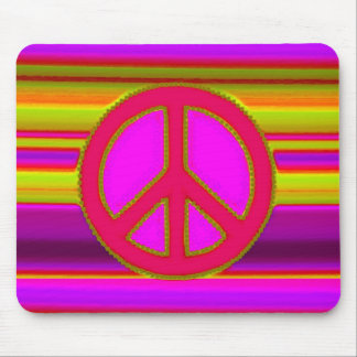 Red Pink Fractal & Peace Sign Mouse Pad