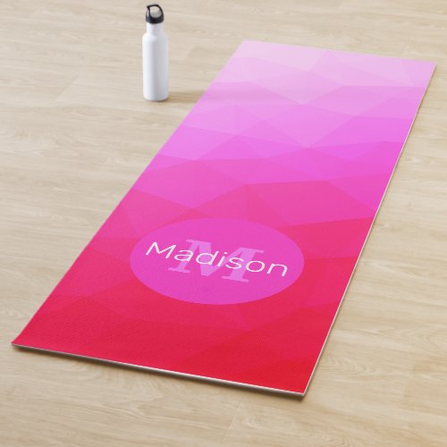 Red pink geometric mesh pattern ombre Monogram Yoga Mat