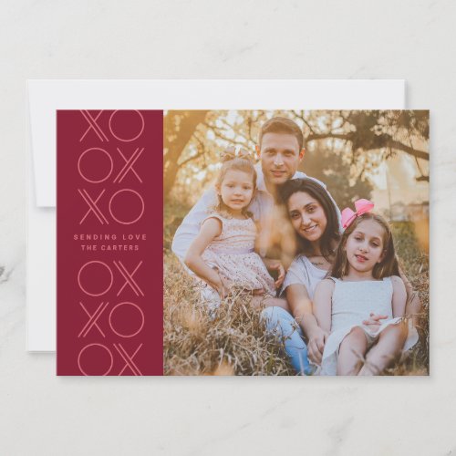 Red Pink Geometric XO Valentines Day Photo Card