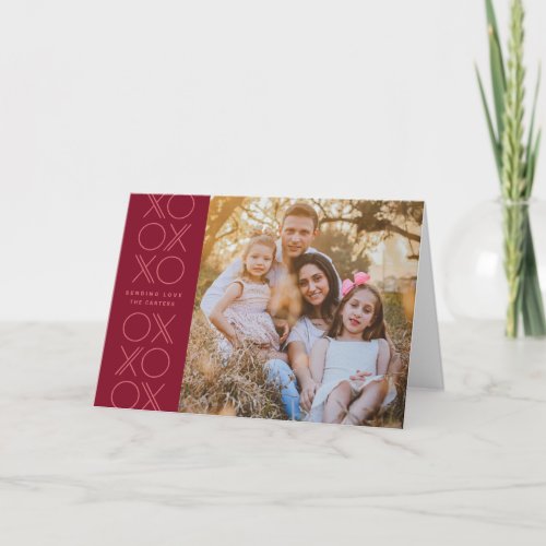 Red Pink Geometric XO Valentines Day Photo Card
