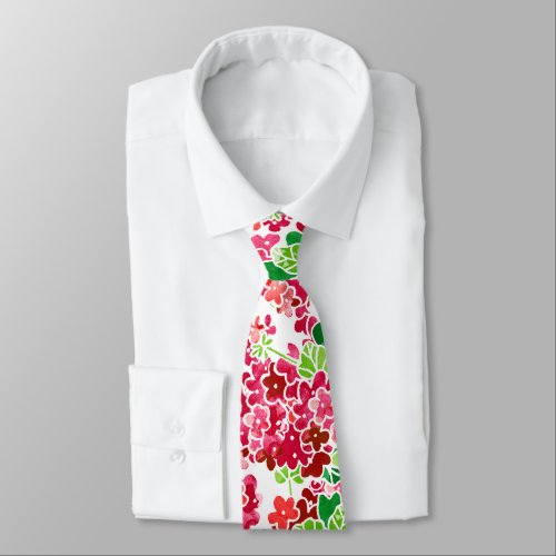 Red Pink Geranium Floral Neck Tie