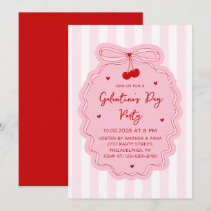 Red Pink Girly Coquette Bow Galentine's Day Party Invitation