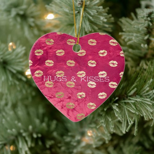 Red Pink Glam Gold Lips  Ceramic Ornament