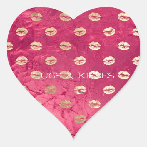 Red Pink Glam Gold Lips  Heart Sticker