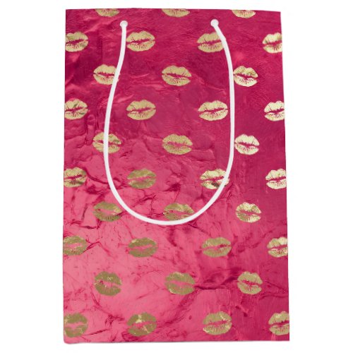 Red Pink Glam Gold Lips  Medium Gift Bag