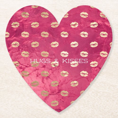 Red Pink Glam Gold Lips  Paper Coaster