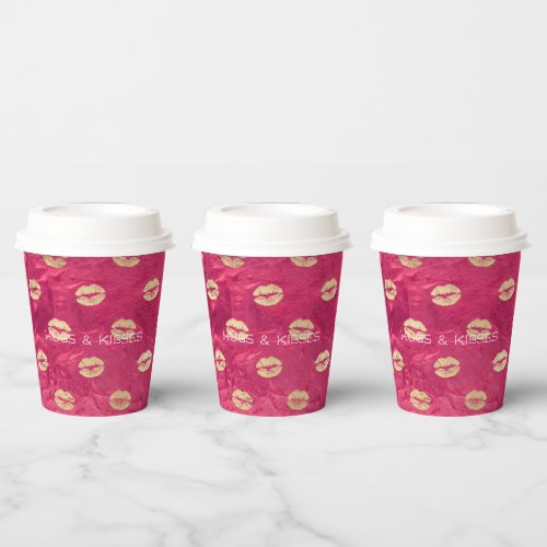 Red Pink Glam Gold Lips  Paper Cups