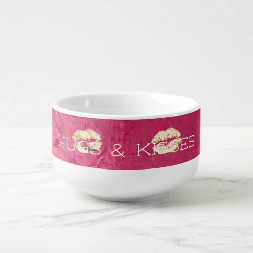 Red Pink Glam Gold Lips  Soup Mug