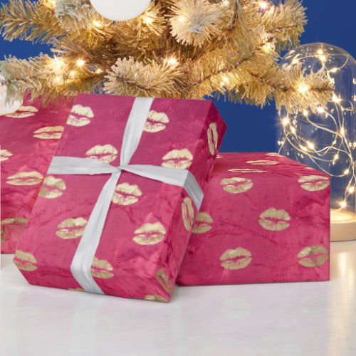 Red Pink Glam Gold Lips  Wrapping Paper