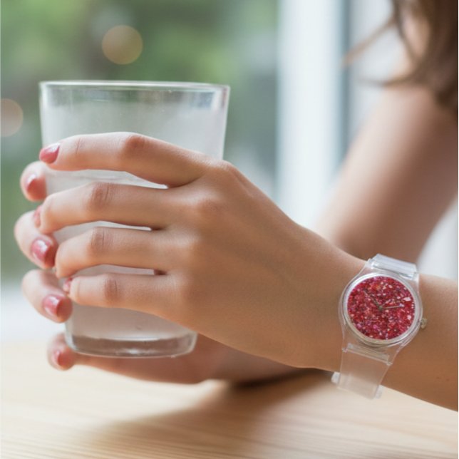 Red Pink Glitter Clear Strap Women's Watch (Creator Uploaded)