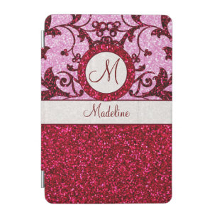 Red pink glitter custom monogram ipad mini case