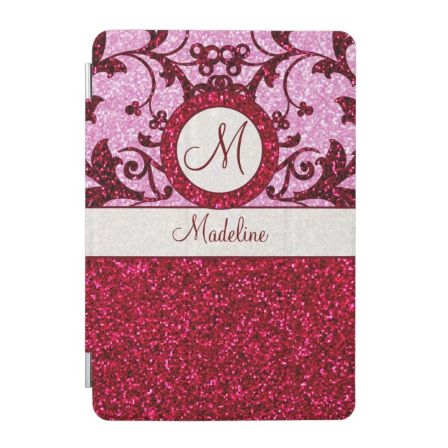 Red pink glitter custom monogram ipad mini case (Front)