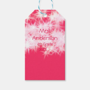 Red pink glitter sparkle Back to school teacher ap Gift Tags