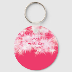 Red pink glitter sparkle Back to school teacher ap Keychain