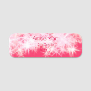 Red pink glitter sparkle Back to school teacher ap Name Tag