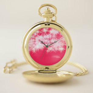 Red pink glitter sparkle Back to school teacher ap Pocket Watch