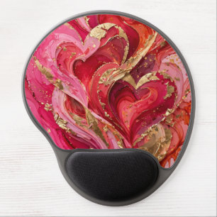 Red & Pink Gold Heart Swirl Wrist‑Rest Mouse Pad