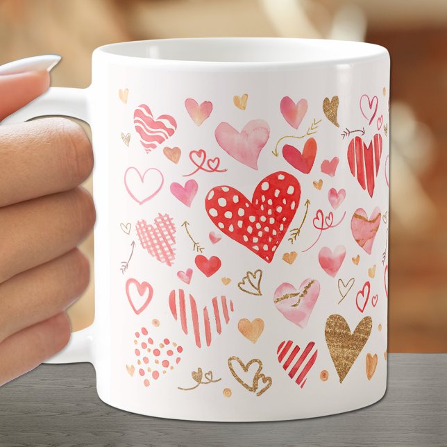 Red Pink Gold Hearts Coffee Mug (Creator Uploaded)